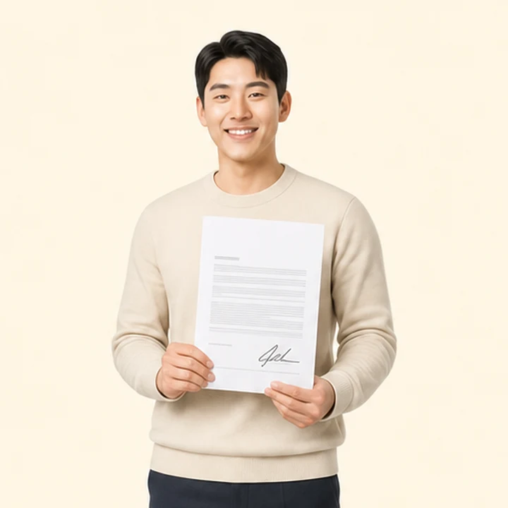 무직자 현대 쏘나타 장기렌트 서면 견적서를 들고 있는 고객